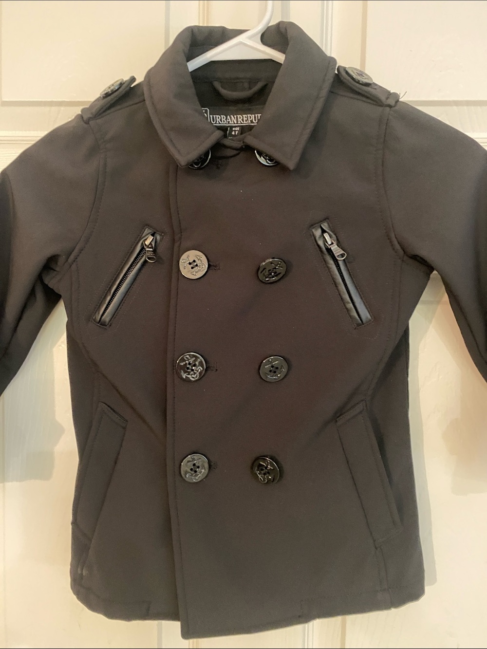 Urban Republic Kids Black Double-Breasted Pea Coat with Zip Pockets size 4T